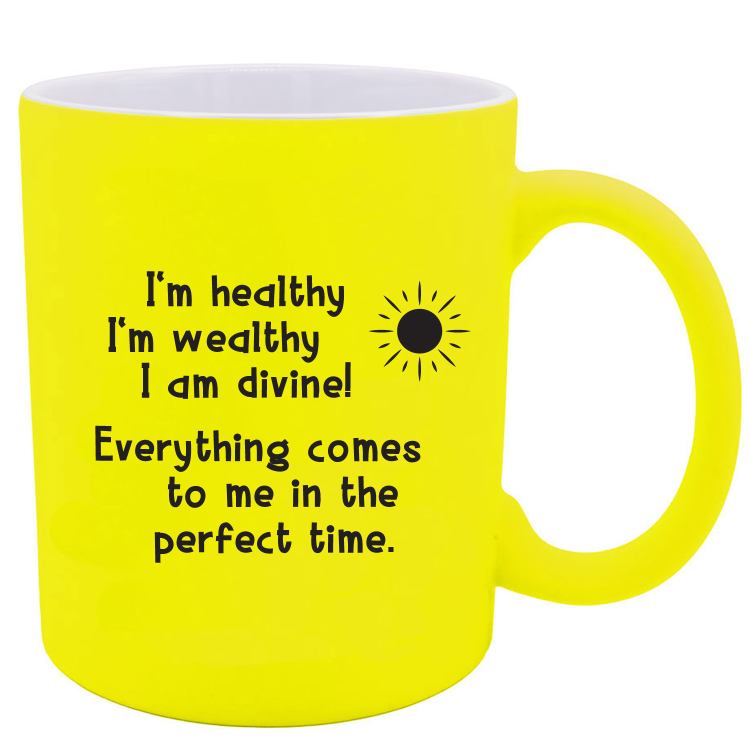 Deine Tasse mit Manifestations-Power in Neon-Gelb